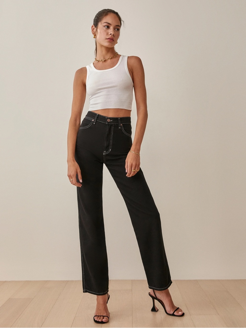 EUC Reformation Size 27 Black Cowboy High Rise Straight Jeans